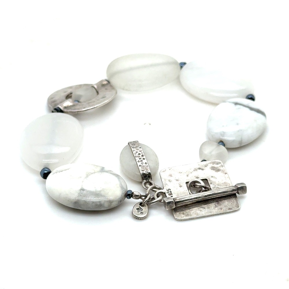 Silpada Sterling Silver White Howlite Frosted Quartz Toggle Bracelet 8in